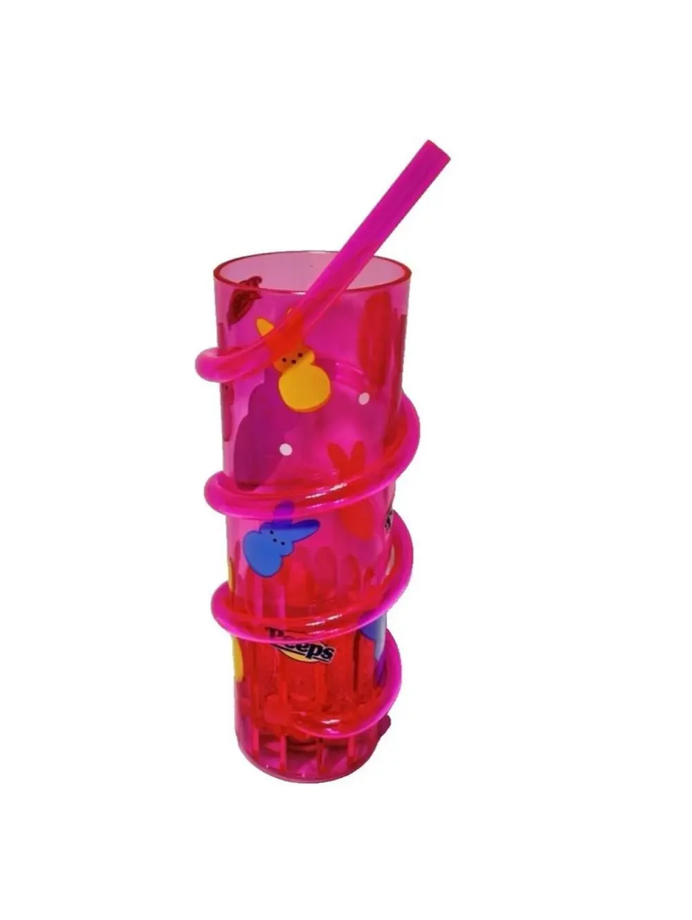 Kids Peeps Cup With Straw Light Up Activated Push Button Pink Colourful Bunnies